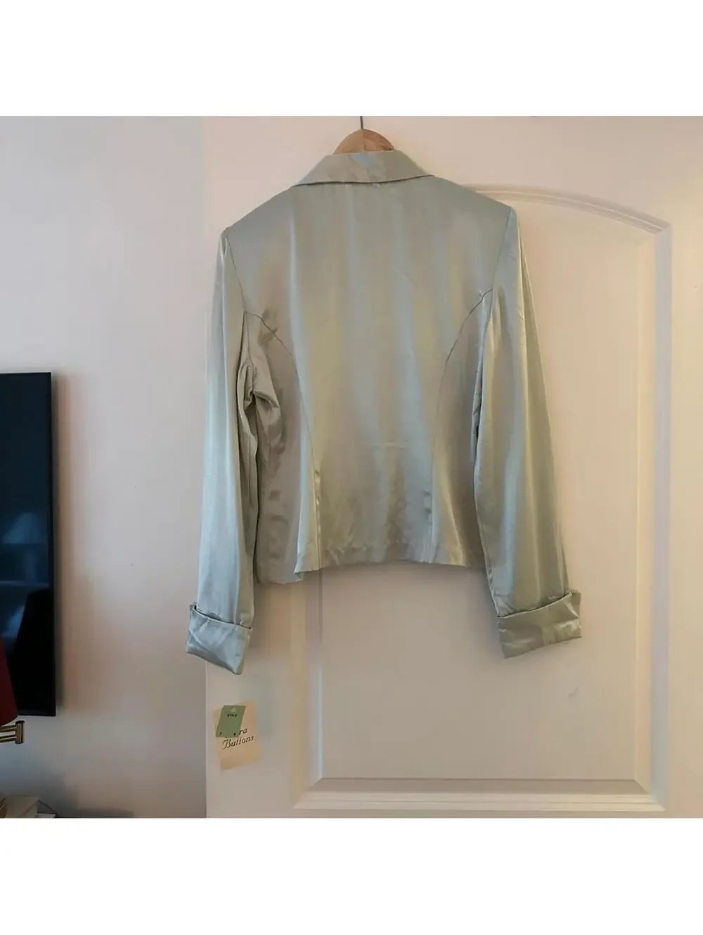 Vintage Light Green Satin Matching Set - Blazer and Mini Skirt